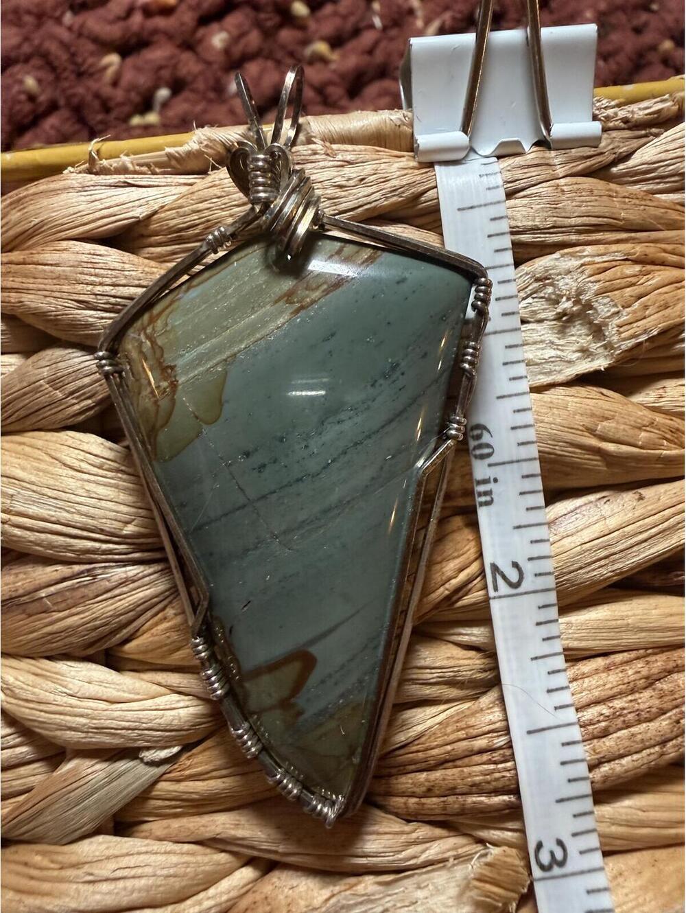 Wire Wrapped Polychrome Jasper (Desert Jasper) Stone Pendant Necklace